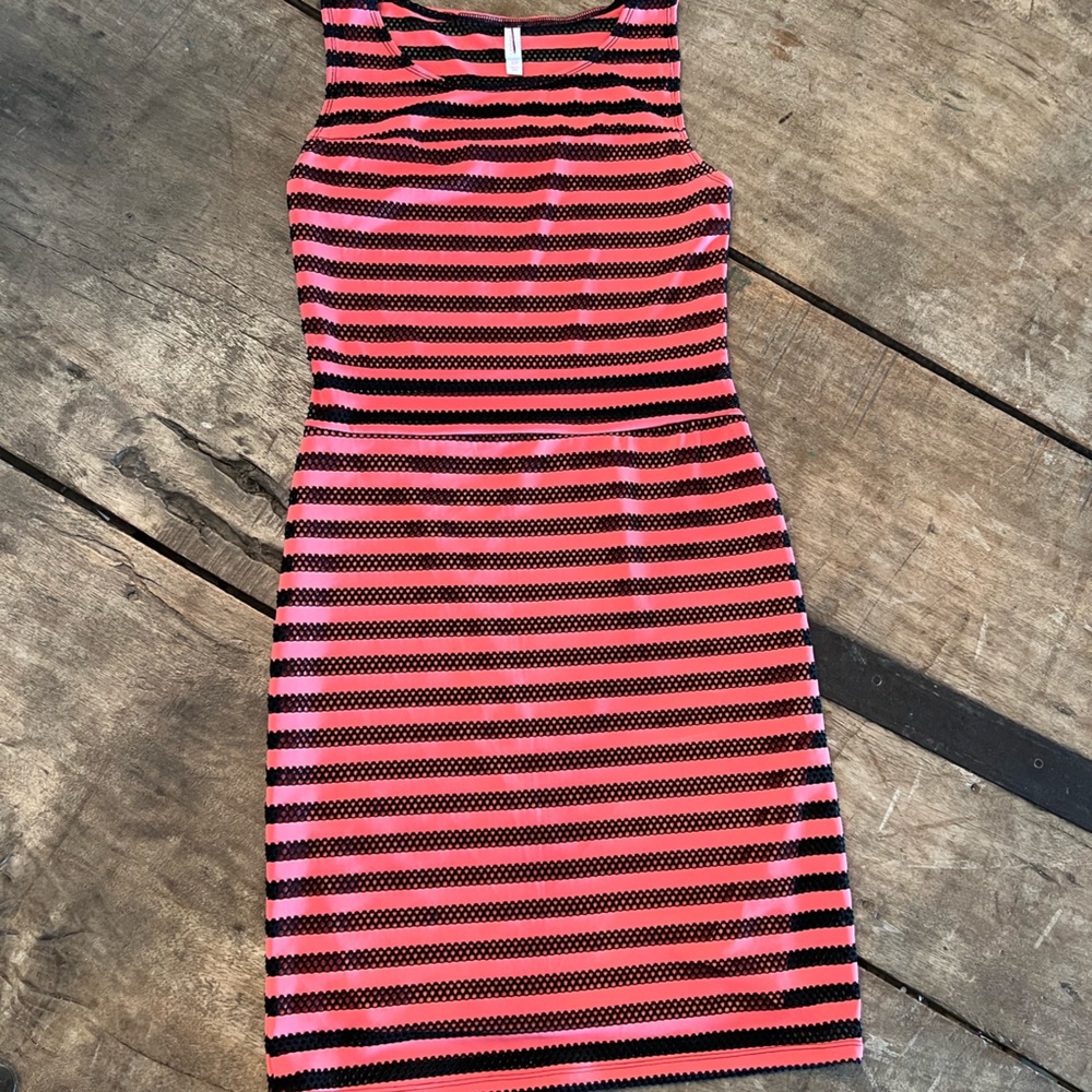 Pink with Black Eyelet Cut Out Dress